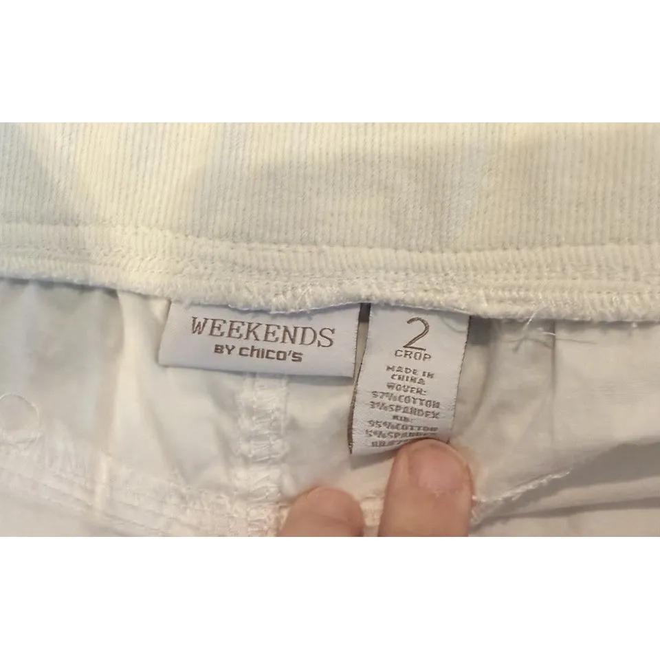 Chicos Weekends 2 Crop US Large Womens White Cargo Pants Pockets Beach Preppy - Image 5
