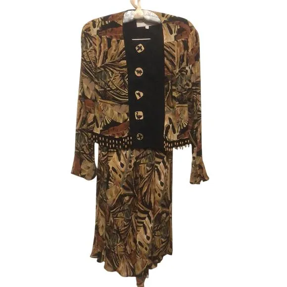 Vintage Platinum Dorothy Schoelen Skirt Set Jacket Top Skirt 2 pcs Sz S Bundle Brown - Image 2