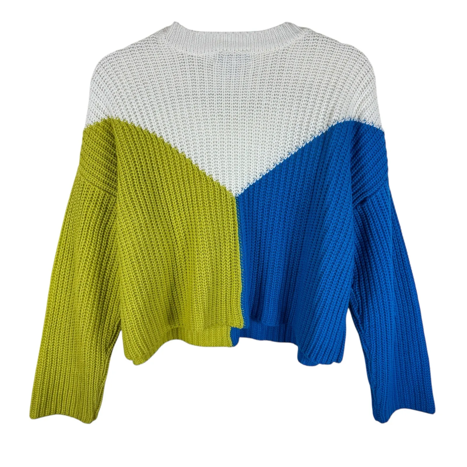 Sincerely Jules Blue Green Cream Long Sleeve Oversized Chunky Knit Sweater Sz L Size L - Image 3