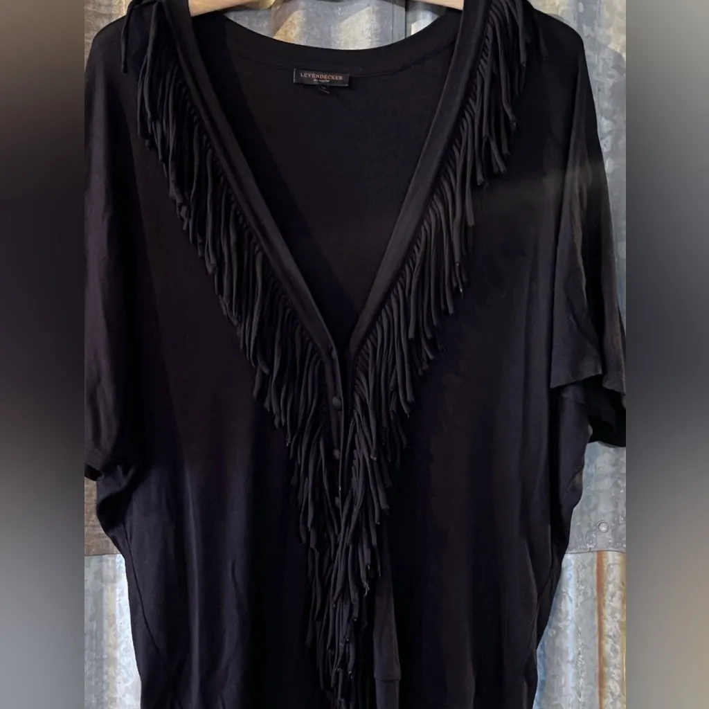 Leyendecker Los Angeles Short Sleeve Black Fringe Cardigan Western Equestrian M Size M - Image 4