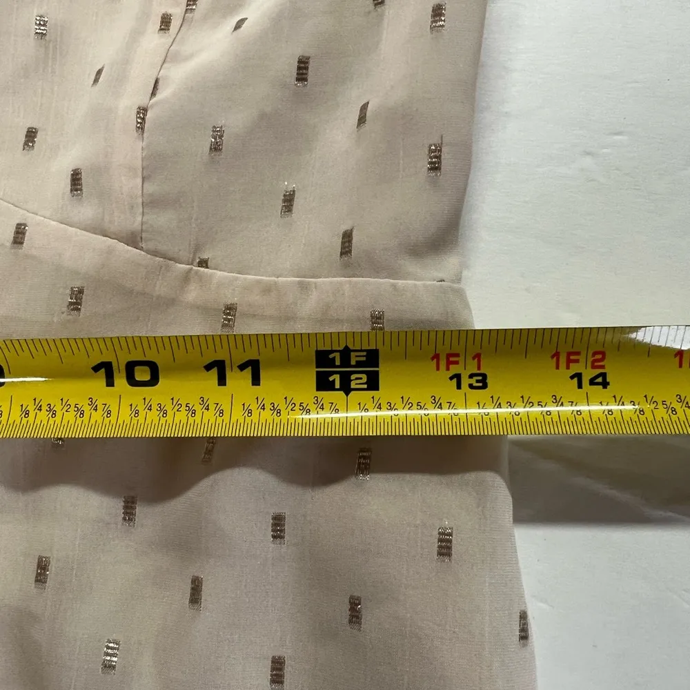 Express cream gold metallic embroidered sheer puff sleeve S mini dress keyhole - Image 7