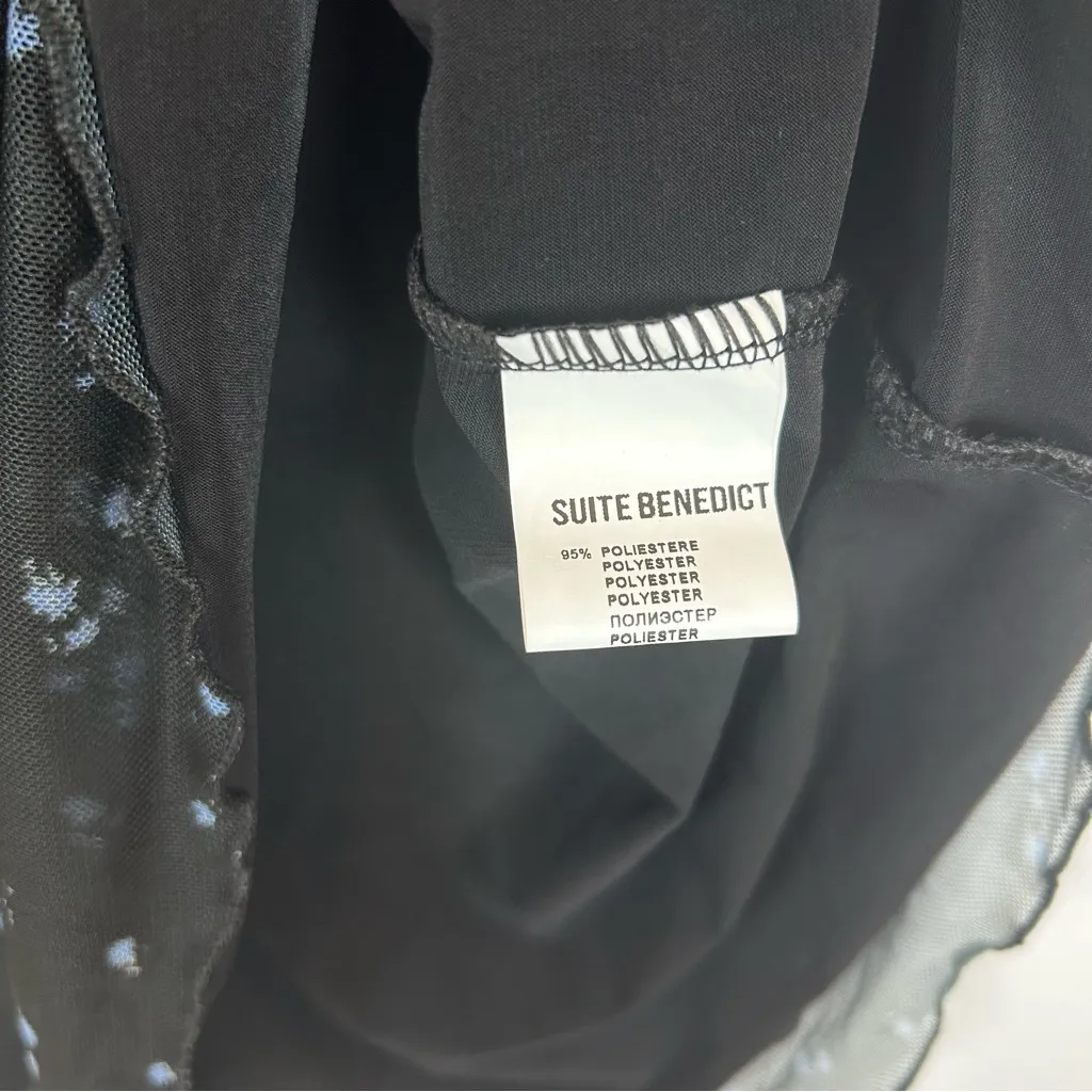 Suite Benedict‎ Women's Black Floral Sheer Sleeve Mini Dress Small - Image 4