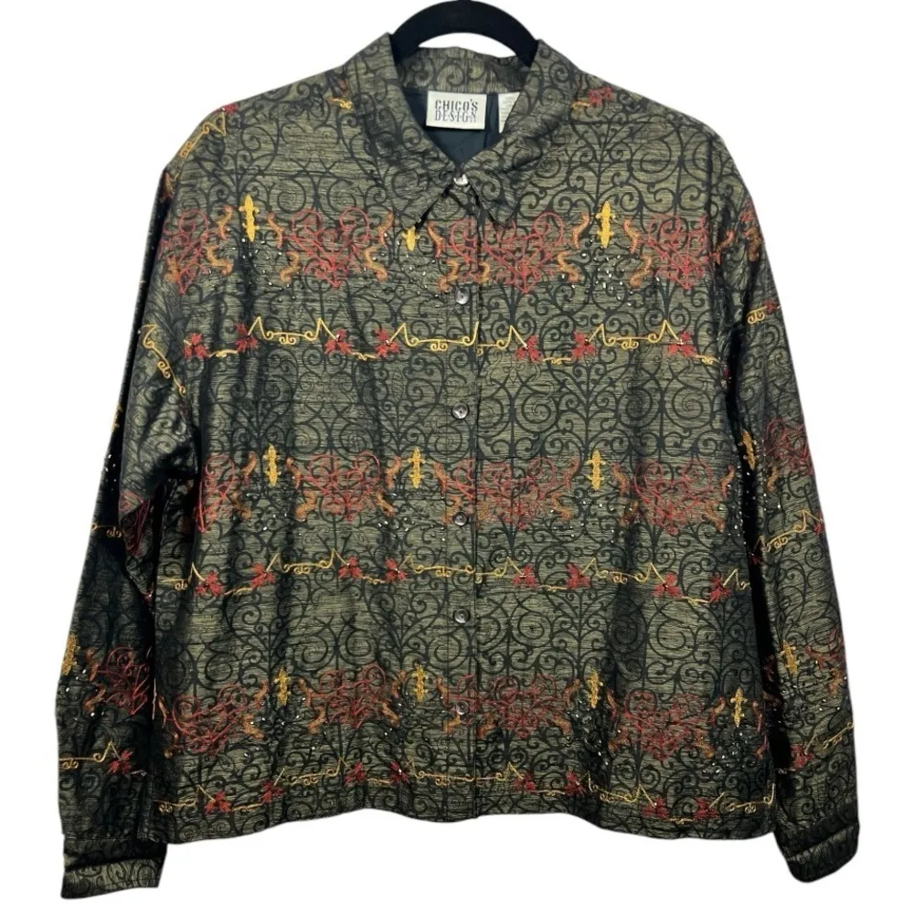 Chico’s Design Vintage Silk Embroidered Beaded Jacket‎ 2/L (12) - Image 4