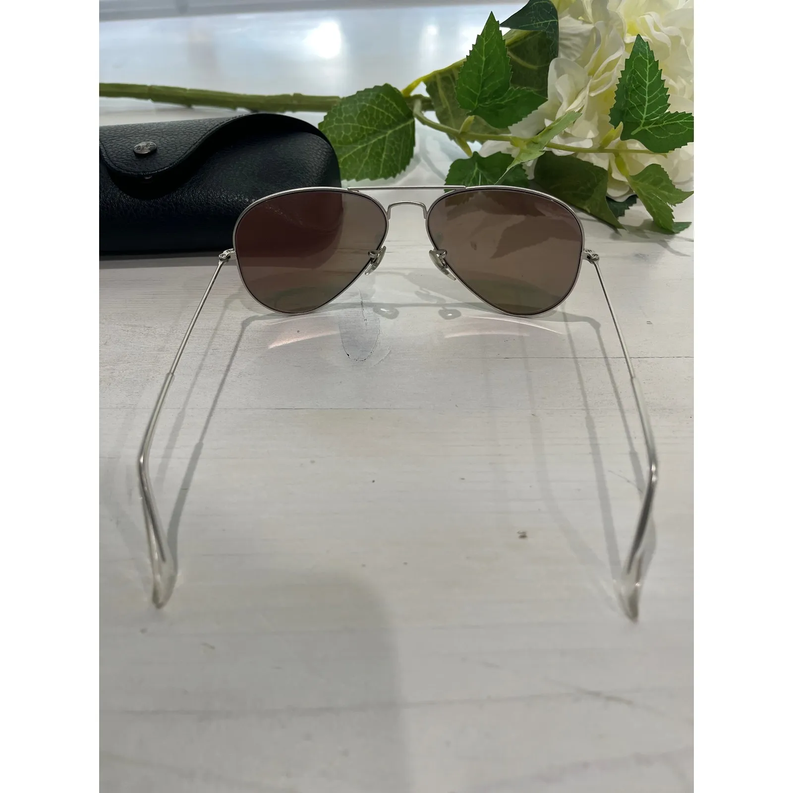 Ray Ban Aviator Sunglasses Rose Gold Mirror Lens Silver Frame with‎ Case - Image 5