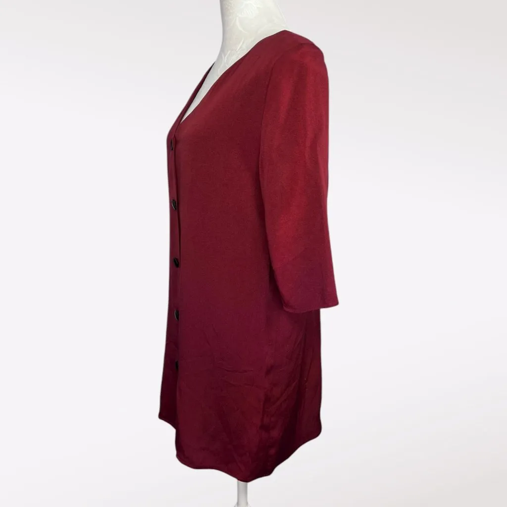 Vintage 80s Maroon Button Up Tunic Top Rayon Size 8 Red - Image 4