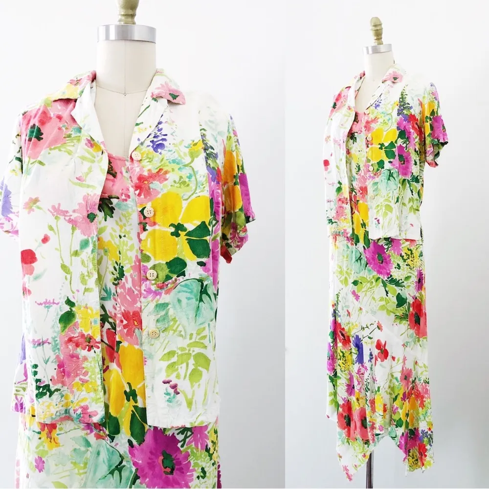 Jams World • vintage floral midi dress shirt top Hawaiian Cottage Bouquet - Image 6