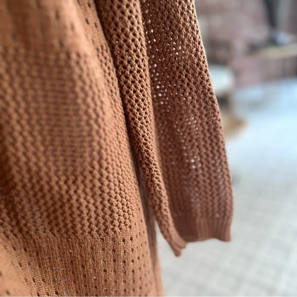 Marled Long Duster Tan Brown Open Front Knit M Long Sleeve Maxi Chic Pockets Size M - Image 6