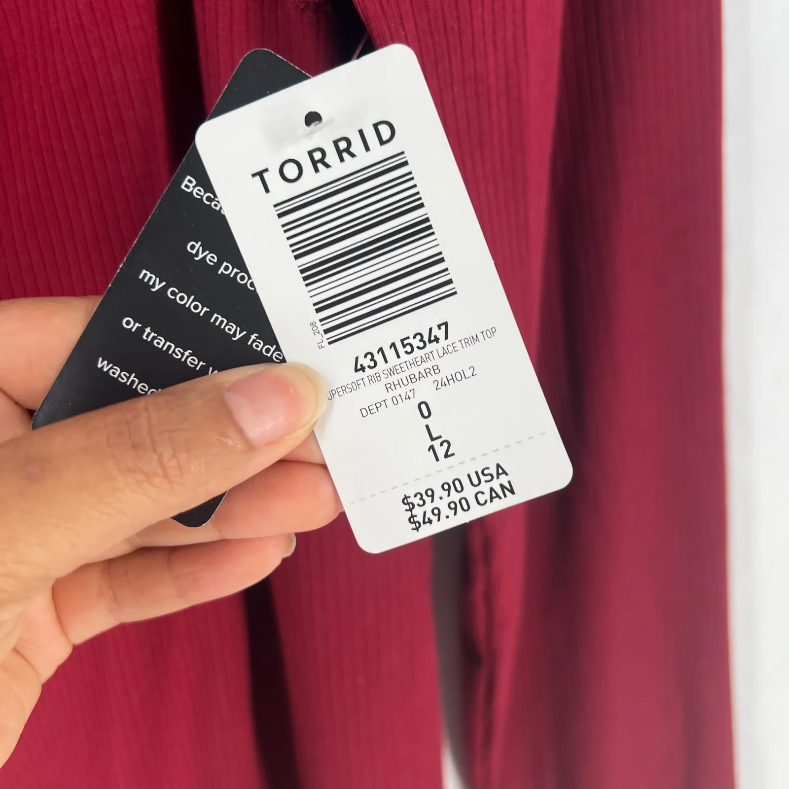 Super Soft by Torrid Top Womens L Rhubarb Ribbed Lace Trim Sweetheart Neck - Image 5