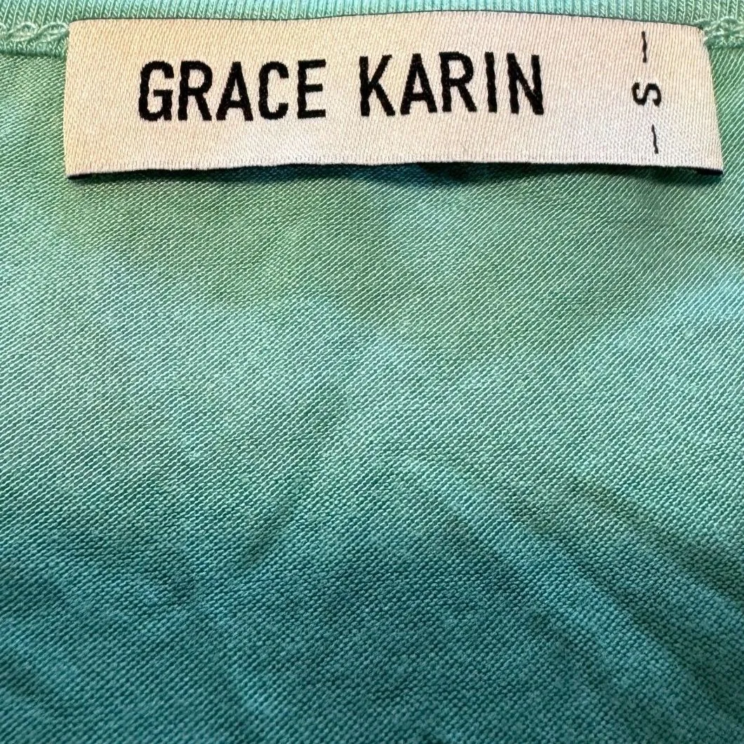 Grace Karin  | Turquoise Ruched Front Short Sleeve Blouse Size Small Modest - Image 6
