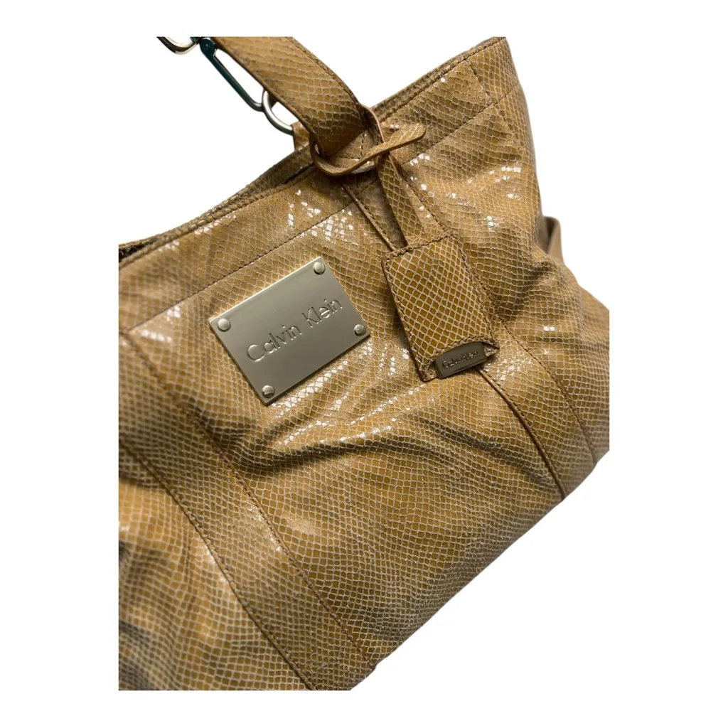 Calvin Klein Snake Skin Embossed Tan Shoulder Bag - Image 5