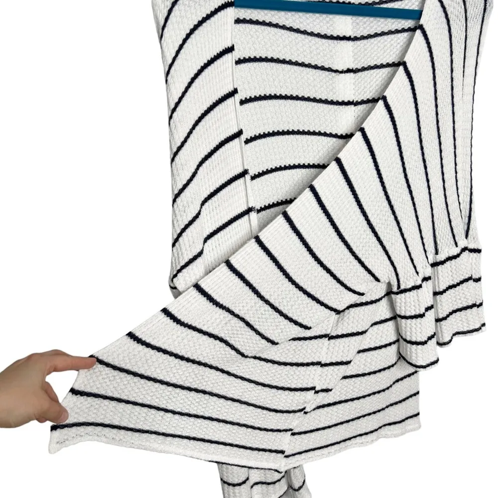 Altar’d State White & Navy Blue Striped Ruffle Sleeve Button Back Cardigan - Image 3