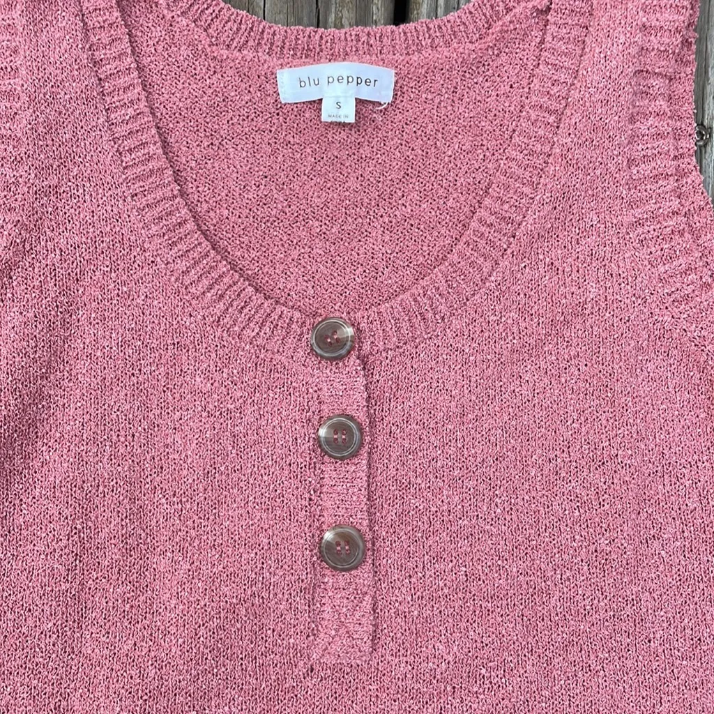 Blu Pepper  Soft Knit Button Tank Pink Small - Image 2