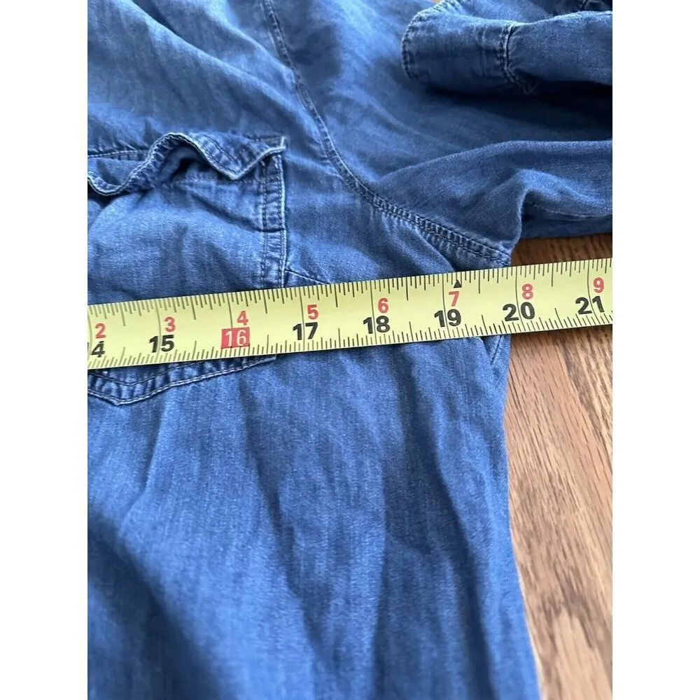 Old Navy Belted Denim Shirt Dress Drop Waist Pocket 3/4 Sleeve sz L Utility - Image 7