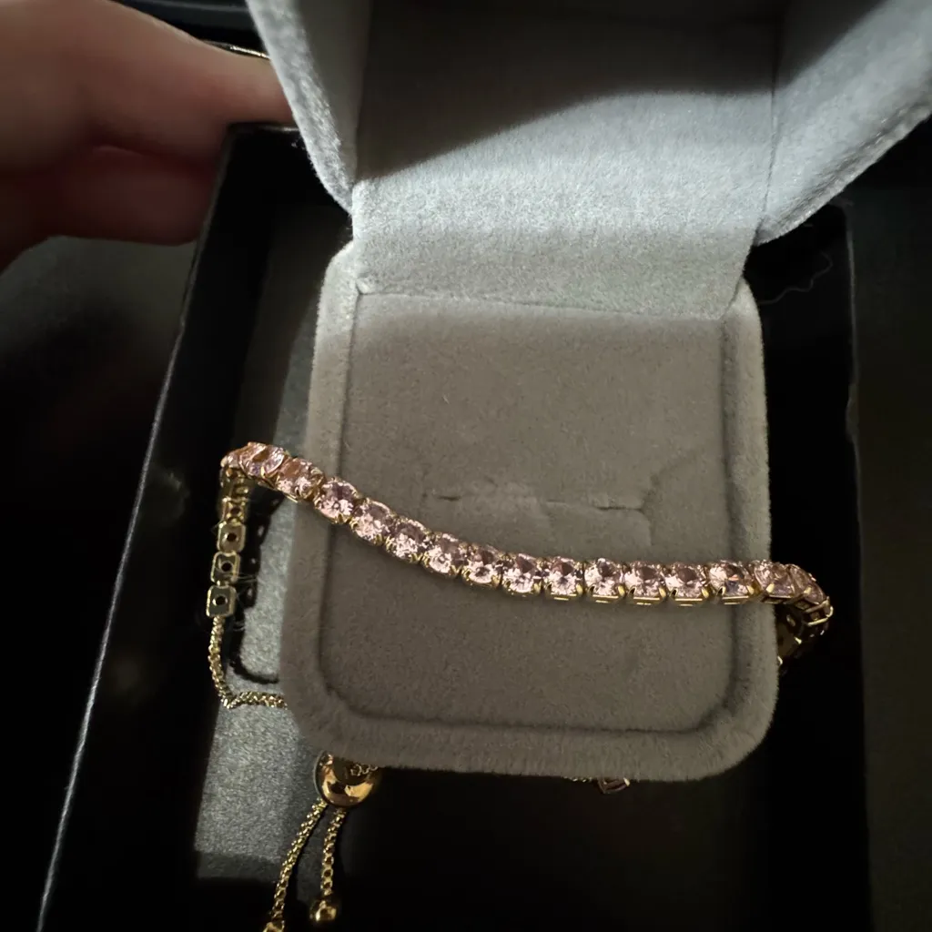 Elegant Teardrop Ring, pink stone bracelet, square ring set Silver - Image 5