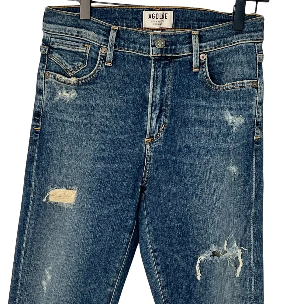 AGOLDE Sophie High Rise Skinny Size 28 Denim Jeans Blue Distressed 90's Retro - Image 3