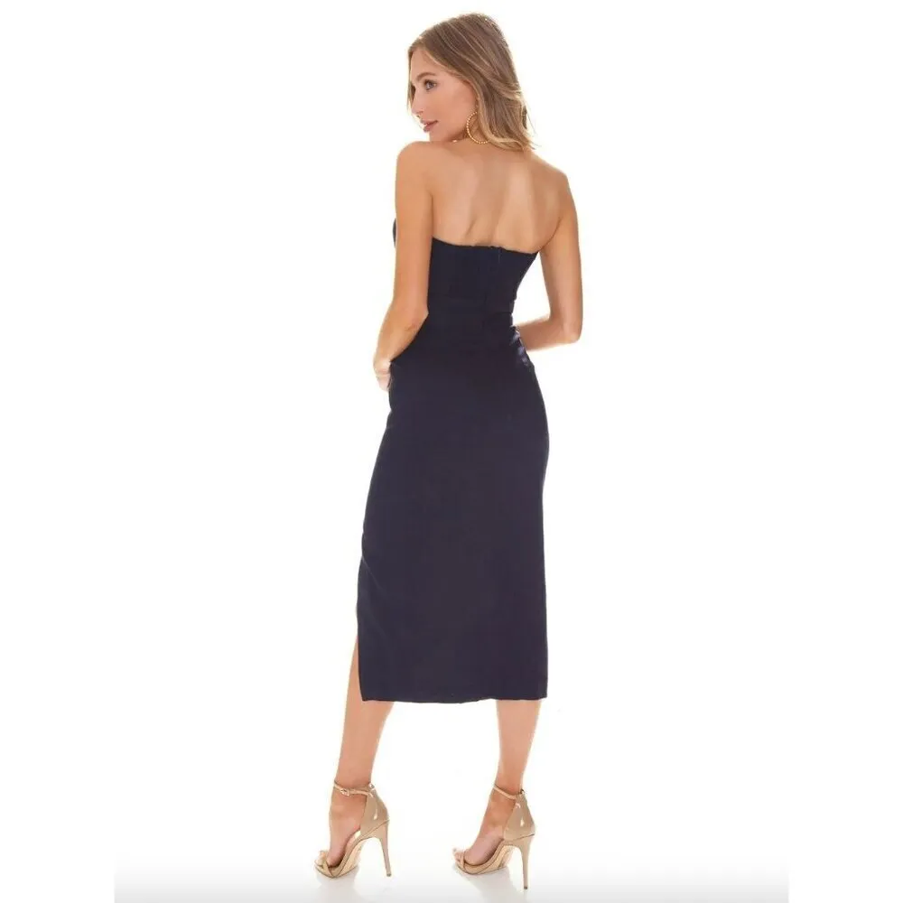 Finders Keepers Limoncello Cutout Knot Linen Midi Dress Navy Blue Size US Large - Image 3