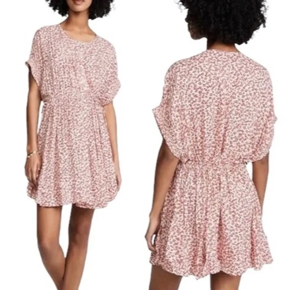 Free People One Fine Day Red Floral Print Flowy Oversized Mini Dress Size Small - Image 4