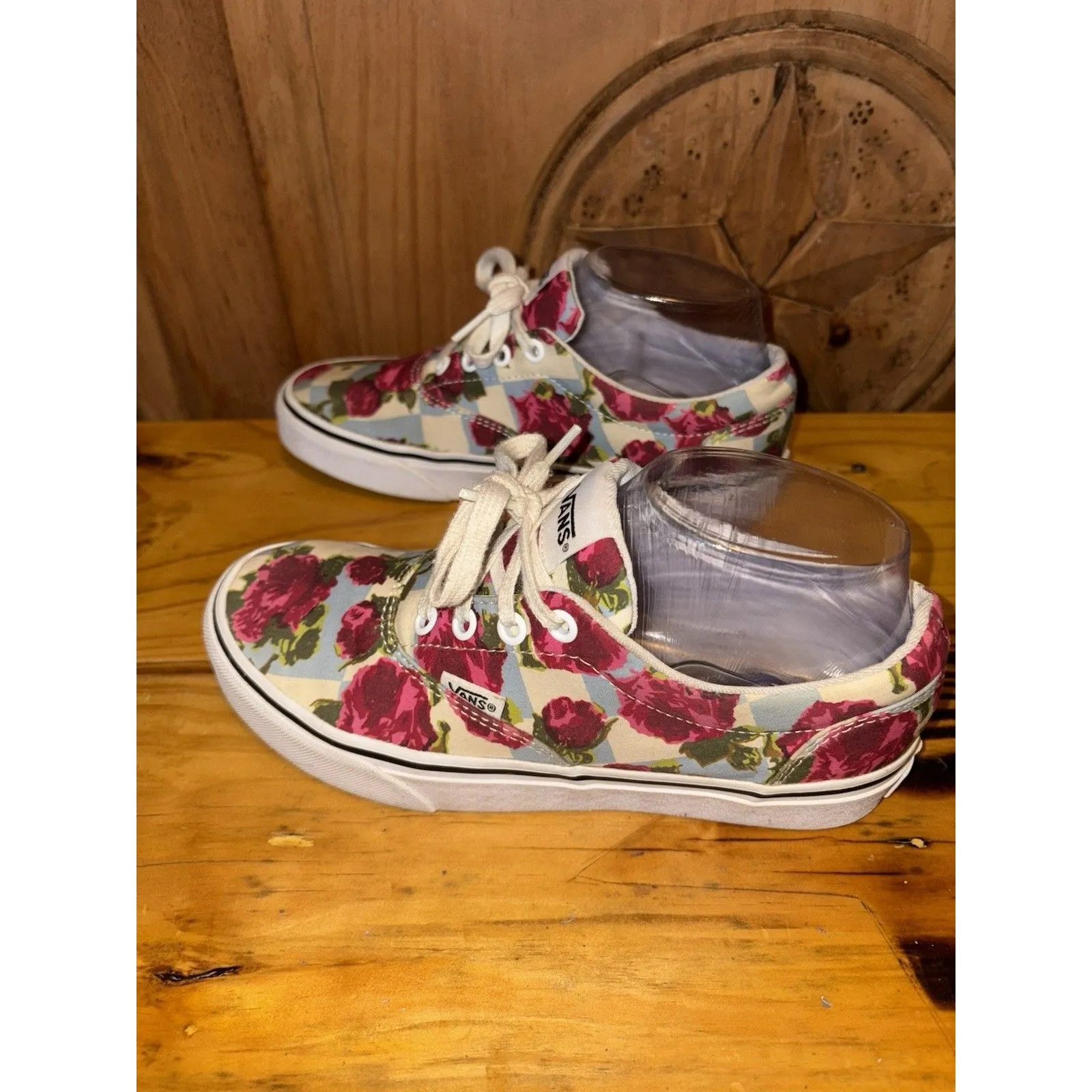 VANS Womens Doheny Checker Roses Low Skate Shoe Size 6 Lace Floral Canvas - Image 5