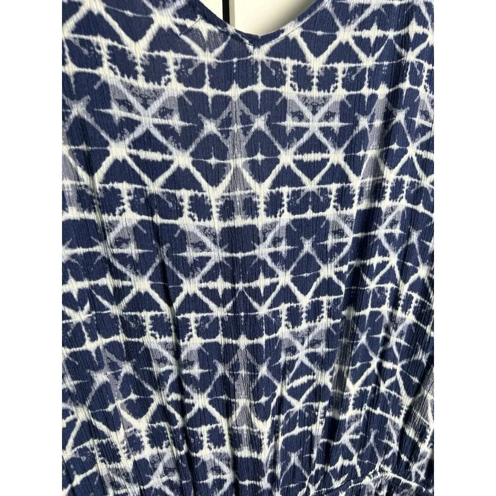 Terra Sky Women’s Romper‎ Blue White Geometric V Neck Flutter Sleeve Sz 1X - Image 6