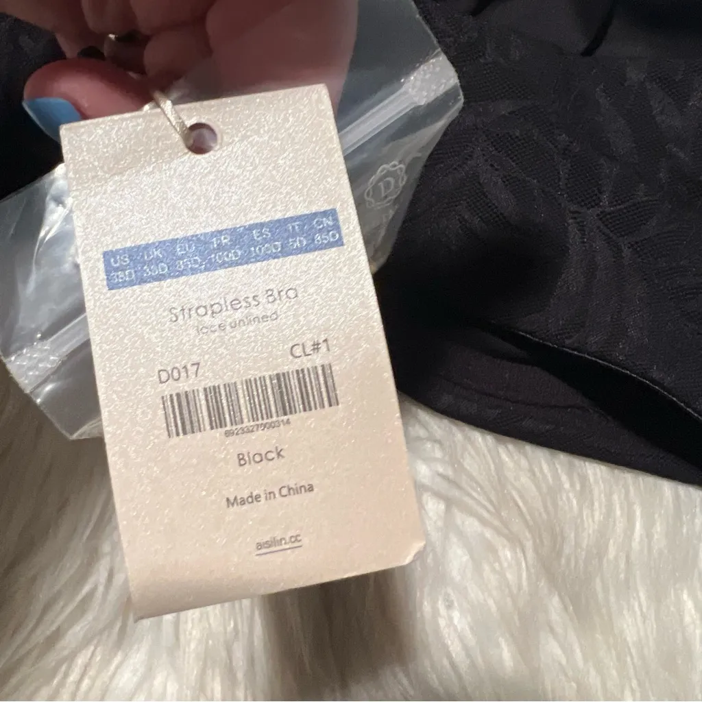 Aisilin Strapless Bra Black Lace 38D Size undefined - Image 11