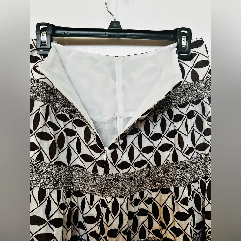 Trina Turk Aline Skirt Woman’s 2 Brown Floral Tiered Crocheted hemp Boho peasant - Image 8