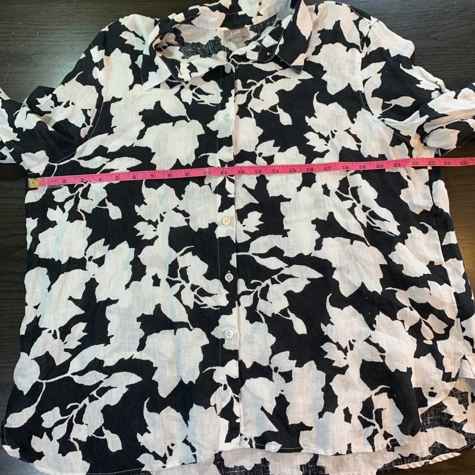 J.Jill Floral Linen Button Down Shirt Long Sleeve‎ L Petite Church Office Summer Black Size undefined - Image 6