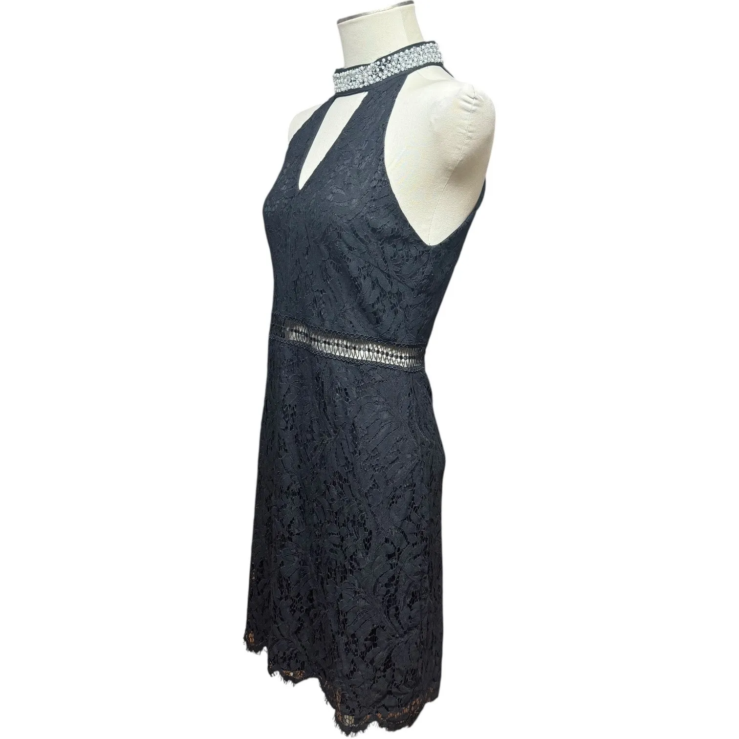 Francesca's Lace Cutout Mini Cocktail Dress Pearl Beaded Choker Black Large - Image 3