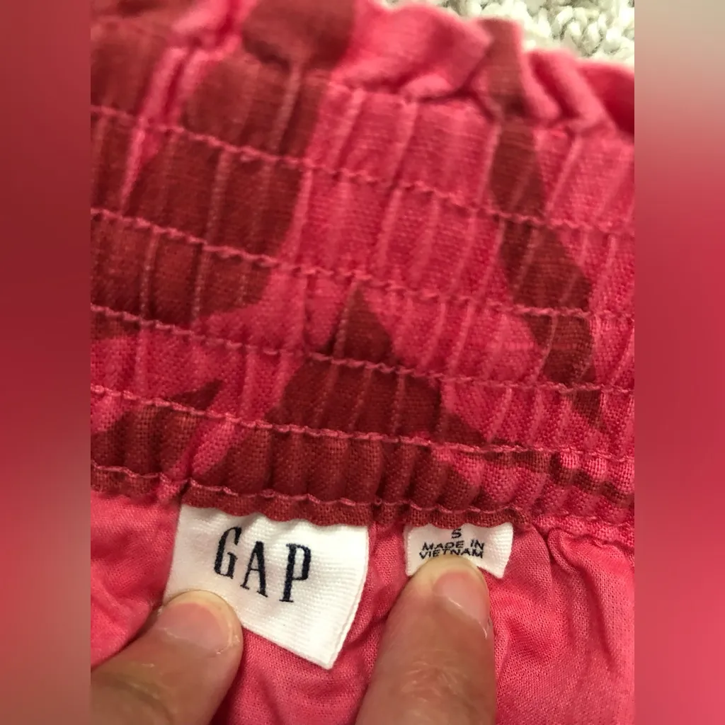 Gap Women Hawaiian Print sz S Tropical Skirt cotton Linen pockets elastic waist - Image 6