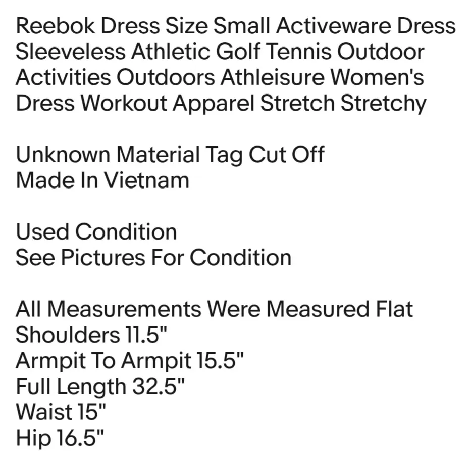 Reebok Dress Size Small Activeware Dress Sleeveless Athletic Golf Tennis Outdoor Activities  - Image 2
