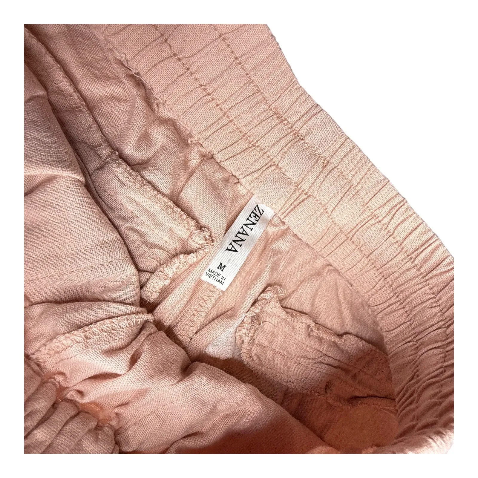 Zenana Linen Blend Shorts Womens Medium Pink Blush Pull On Tie Front Cuffed Hem - Image 3