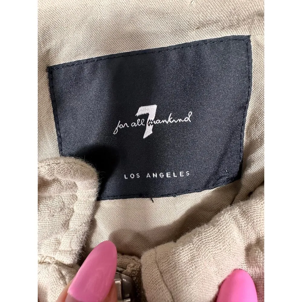 7 For All Mankind Beige Quilted Cropped Jacket | Boxy Fit Neutral Layer M - Image 8