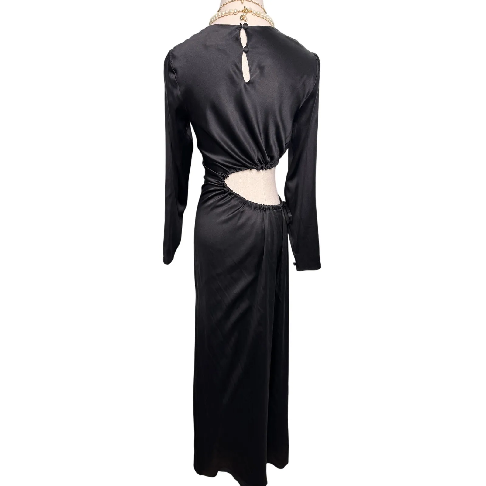 Cynthia Rowley Striking Silk Cut-Out Maxi Dress long sleeve black size 2 - Image 7