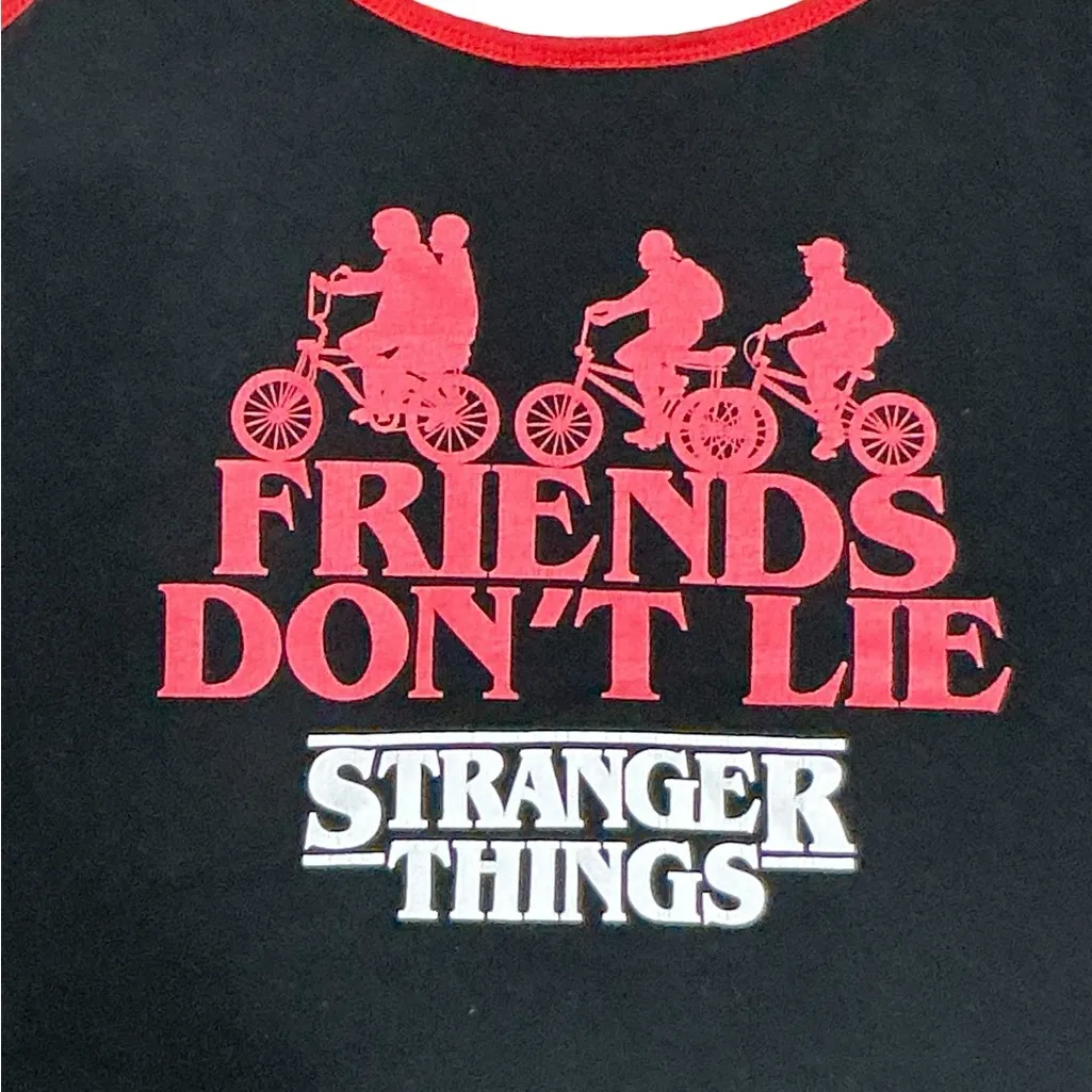 STRANGER THINGS Friends Don’t Lie Tank Top S16” p2p Black/Red GUC - Image 4