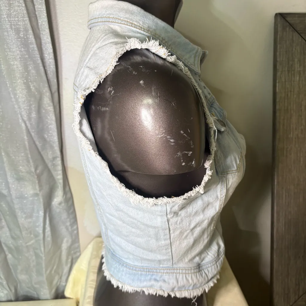 Light Blue Denim Vest with Studded Accents - Image 9