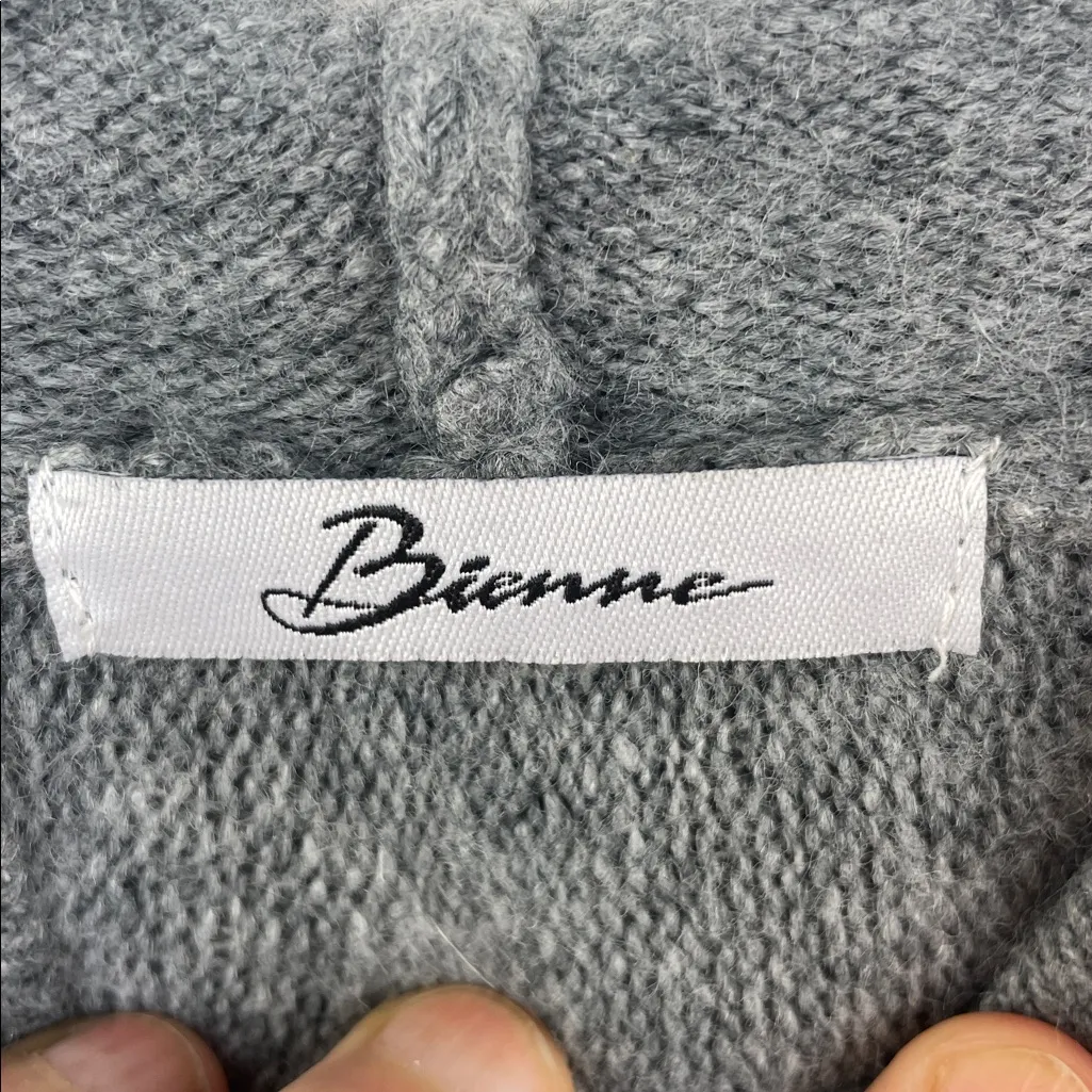 Bienne Gray Hooded Fringe Poncho Sweater Batwing Sleeves wool blend size XL - Image 14