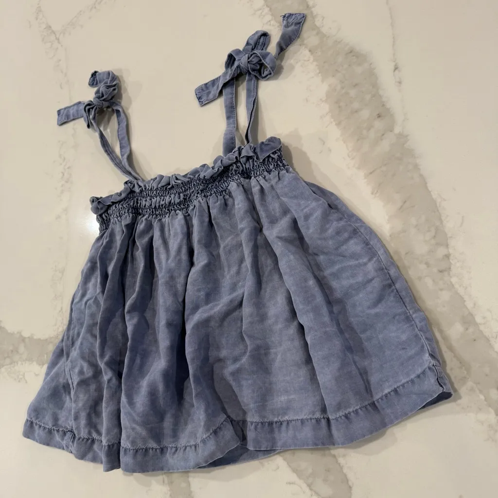 Anthropologie Cloth & Stone Ruffle Chambray Tie Shoulder Tank Top Women’s Small - Image 4