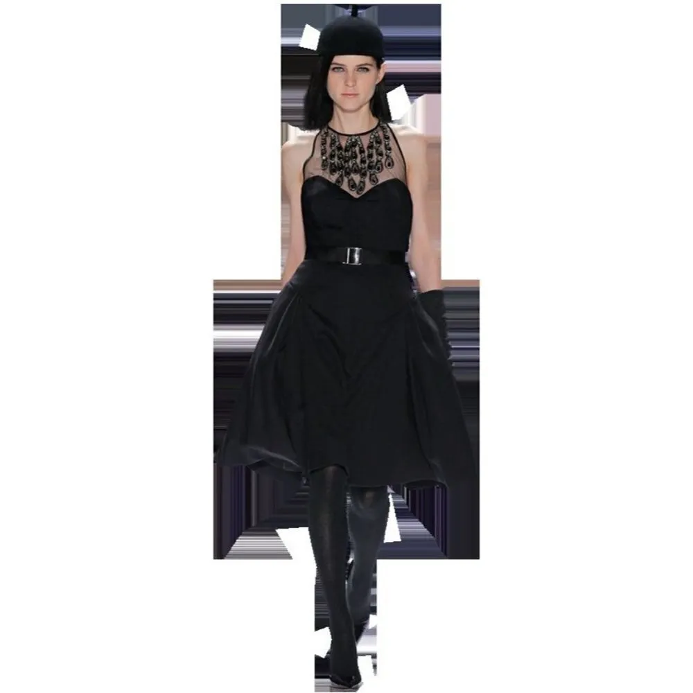 Milly New York Black Embellished Neckline Fit And Flare‎ Aviana Sateen Dress 4 - Image 2