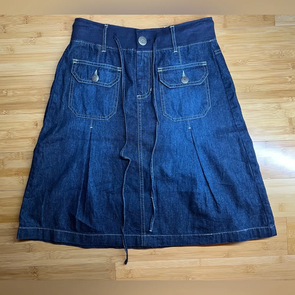 ST. JOHN’S BAY women’s Blue Drawstring stretch Waist Denim skirt w/Pockets|SZ:S - Image 4