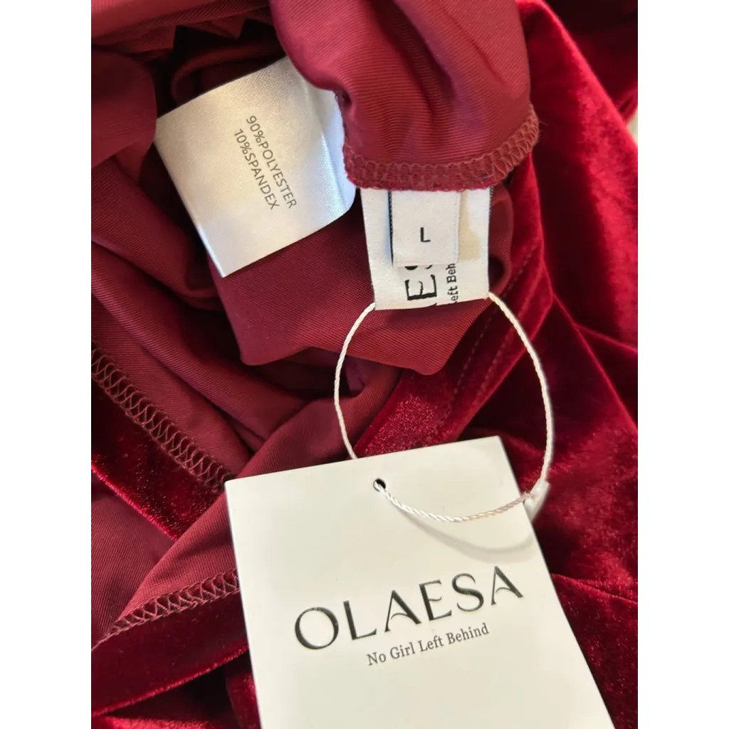 NEW Lace Velvet Long Sleeve Dress Wedding Guest Elegant Dress L Red Size L - Image 3