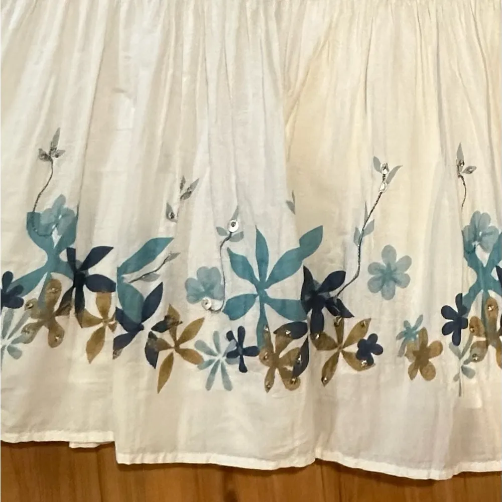 JH Collectibles Size 6 Women's Beaded Floral Ruffled Cotton Skirt Drawstring Zip Silver - Image 8