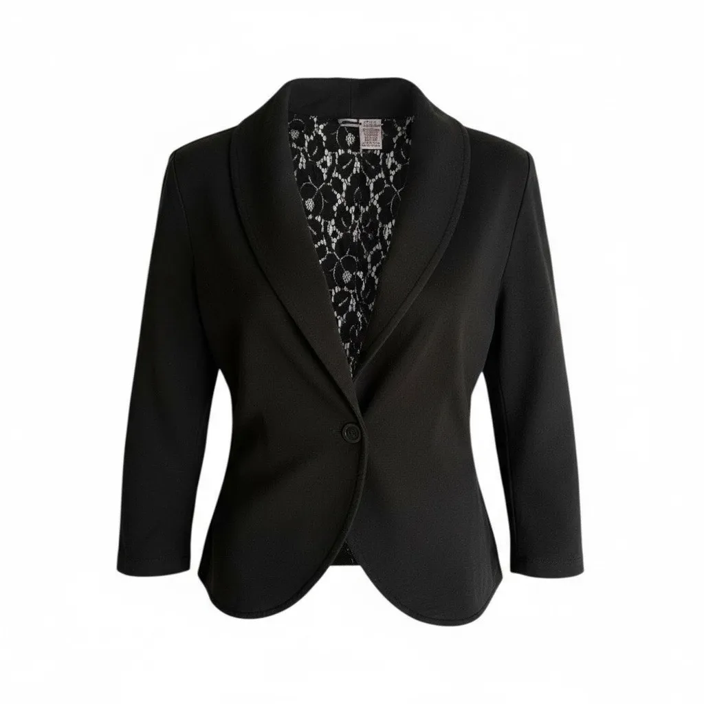 Love on a hanger medium black blazer 3/4 sleeve open lace back cropped design - Image 6