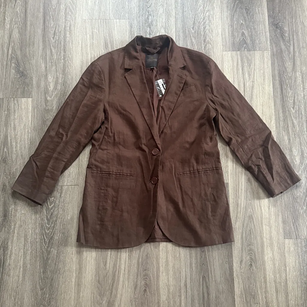 Madewell Brown Blazer Small Women’s Linen Oversized Jacket - Image 2