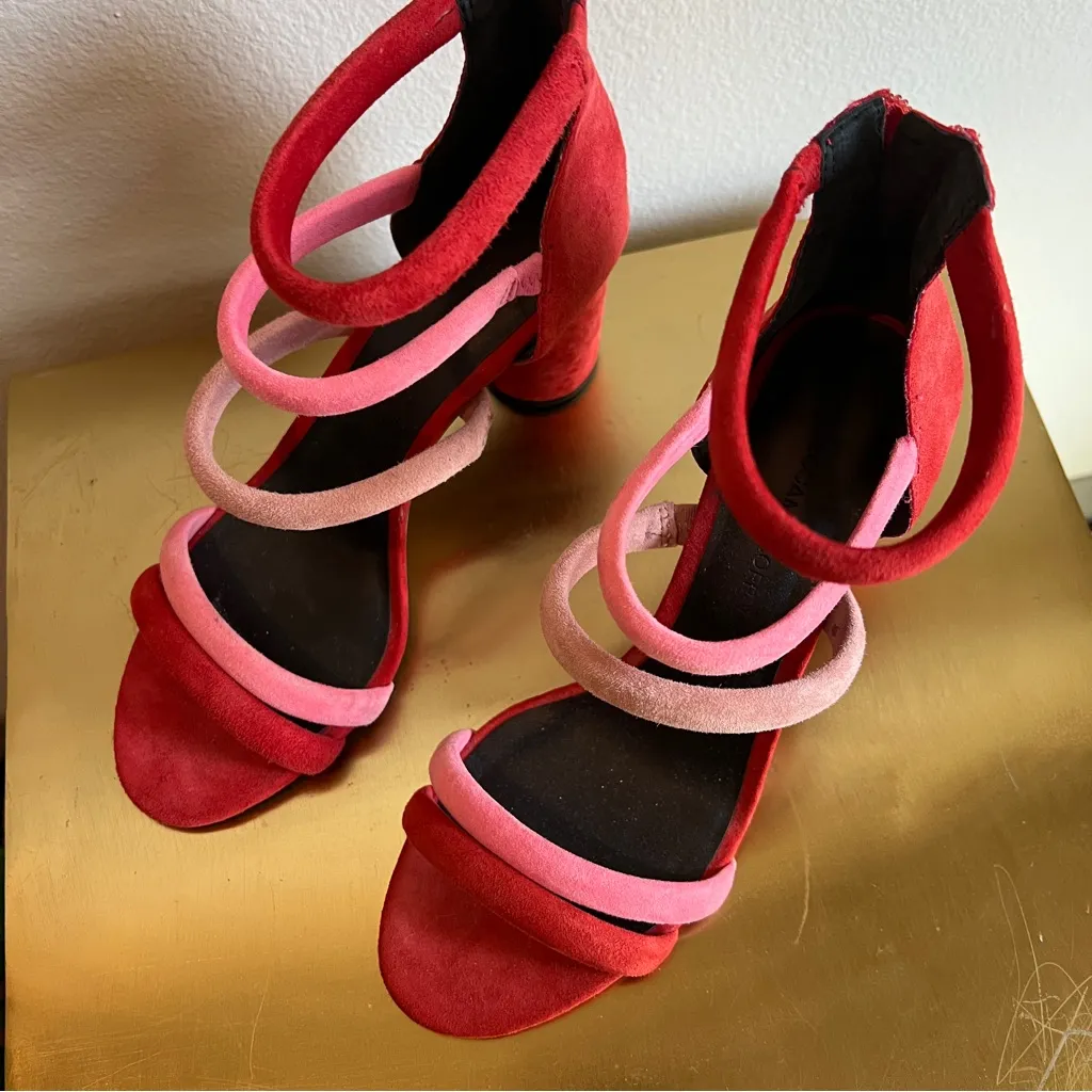 Rebecca Minkoff Red and Pink Strappy Sandals Colorful Statement Heels Size 8 - Image 6
