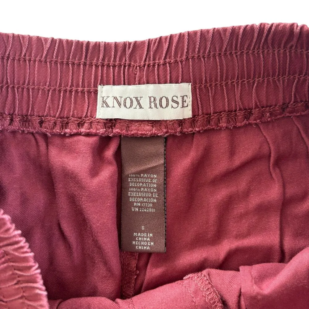 Knox Rose Burgundy Floral Crochet Elastic Tie Waistband Shorts Size Small - Image 2