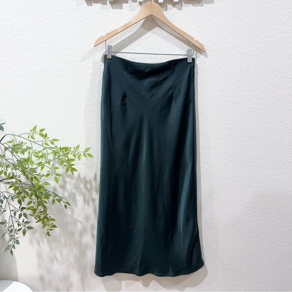 Rachel Zoe Green Satin Slip Midi Skirt with Pearl Chain Size 6 NWT - Image 6