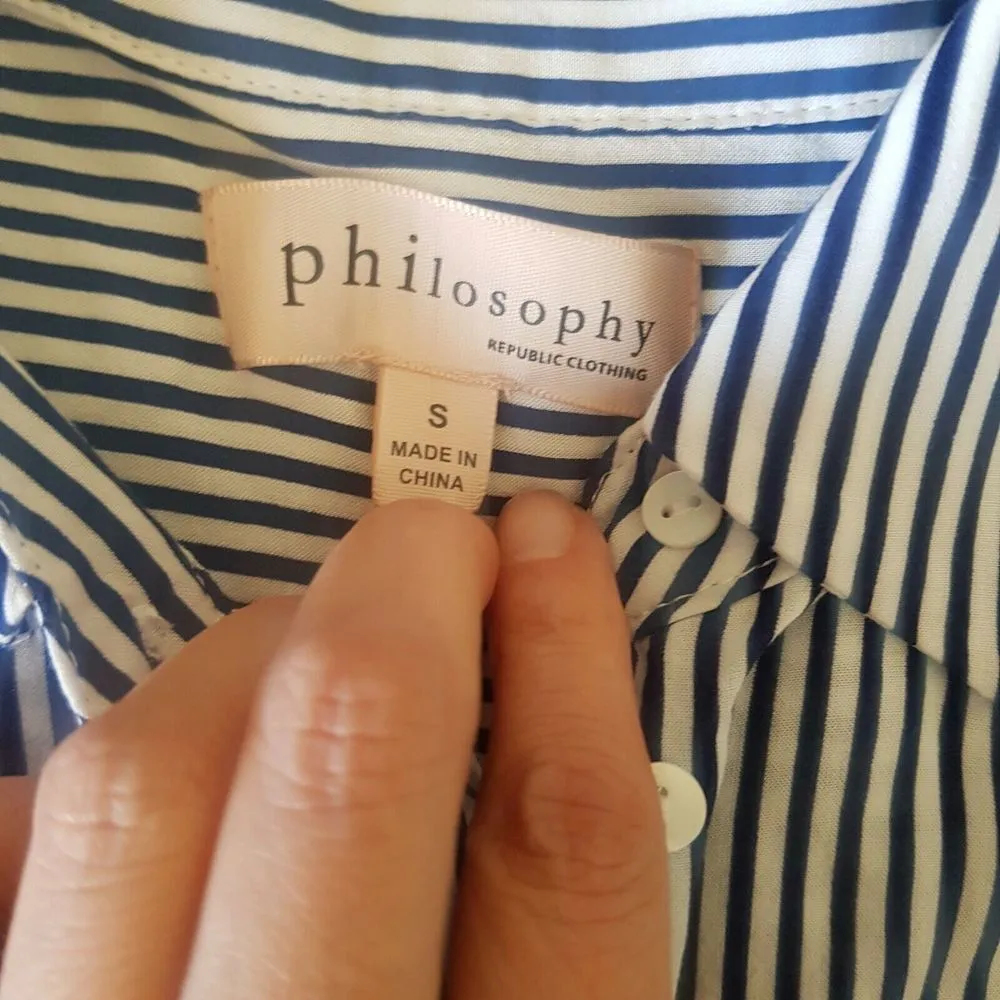 Button Down Blouse Size Small Striped Minimalist Preppy Work Wear - Image 7