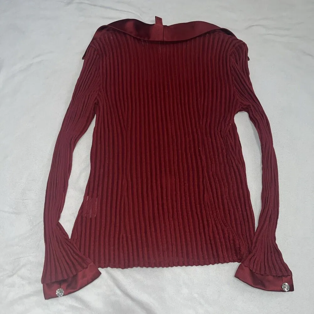 Vintage Designer JS Collections Ruby Red Vixen Blouse Sz 10 Crystal Buttons - Image 11