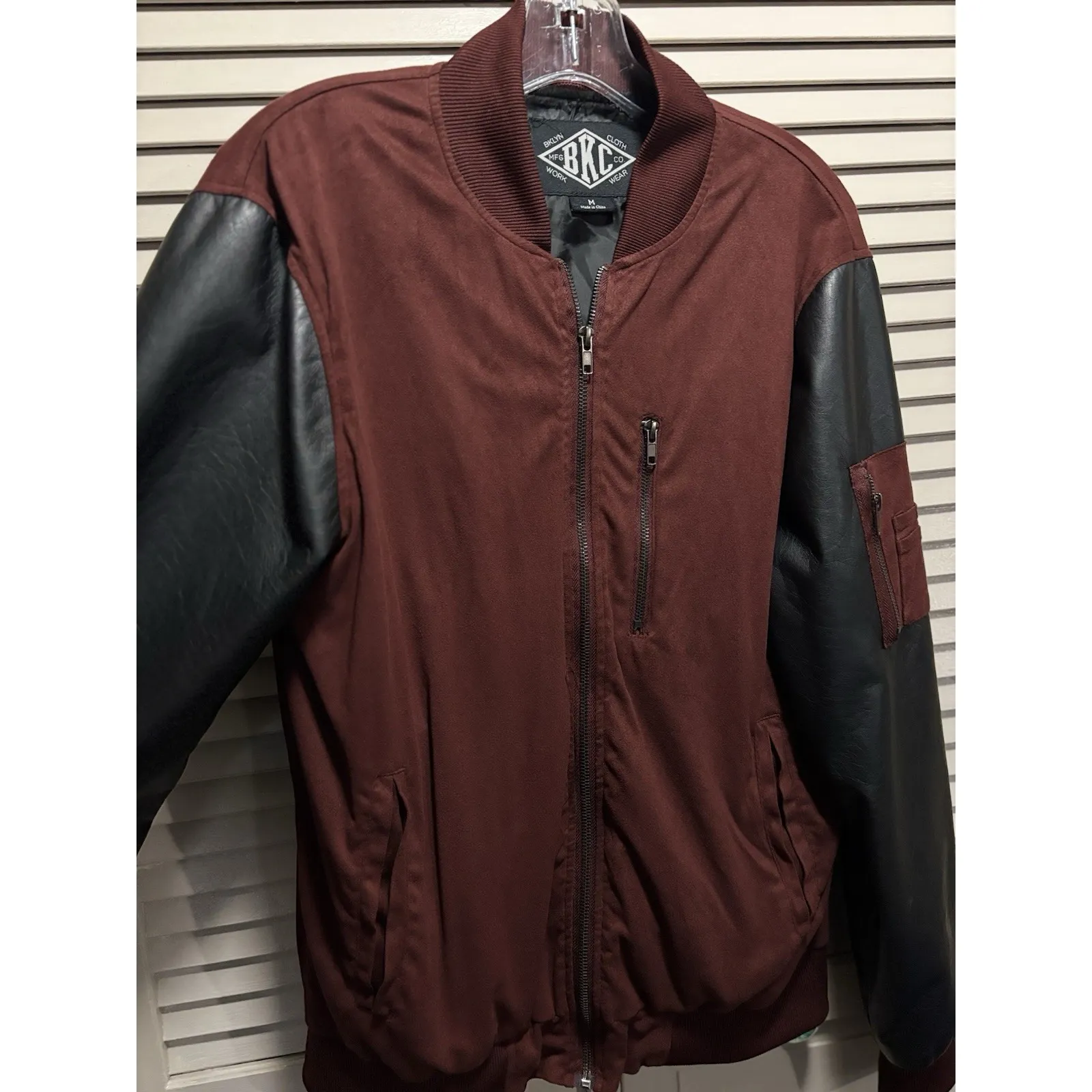 BKC Faux Leather/Suede Jacket Zip Up Lined Size M Brick/Black Zip Pockets Red Size M - Image 3