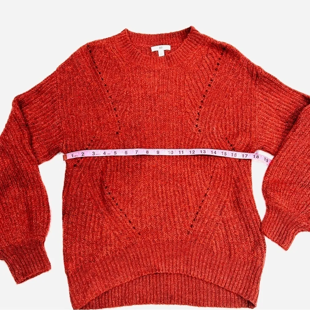 NWOT BP Rust Red Orange Chunky Pointelle Balloon Sleeve High Low Sweater - Image 5