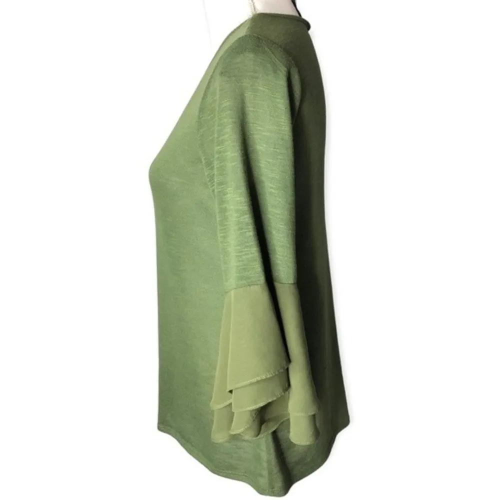 New Directions Olive Green Scoop Neck Pullover 3/4 Bell Sleeve Blouse Size M - Image 55